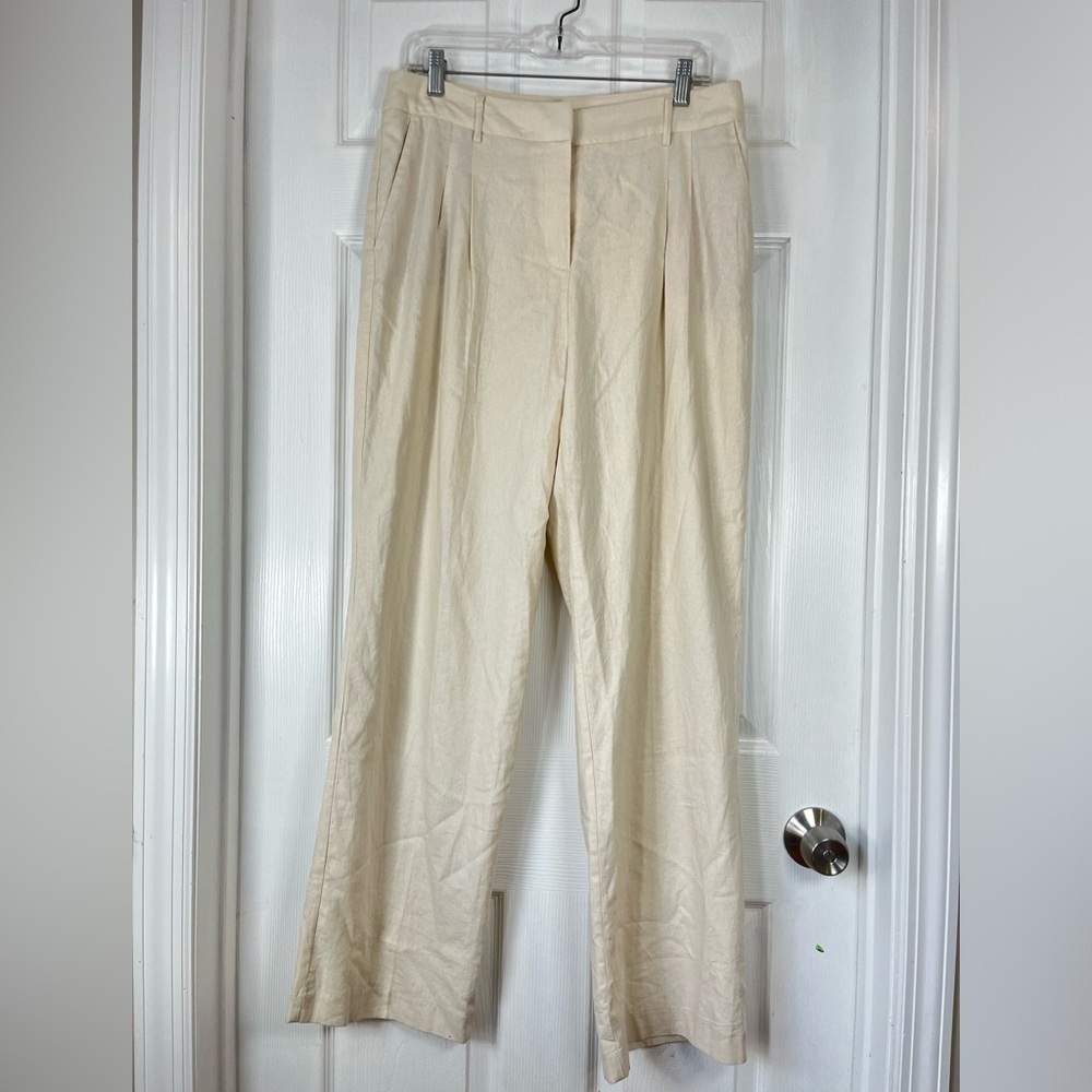 Rachel Zoe Beige Linen Blend Wide Leg Pants Size 6 NWT